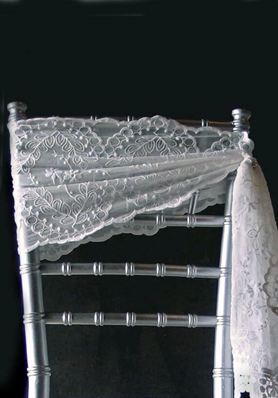 Embroidered Lace Table Runner & Chair Sash 12" x 74" White