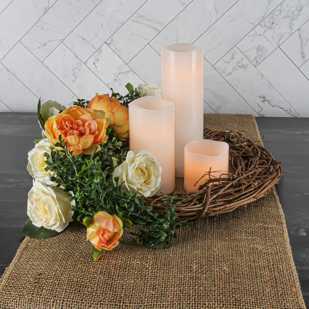 Richland Flameless LED Wavy Top Pillar Candles 3"x3", 3"x6" & 3"x9" White Set of 3