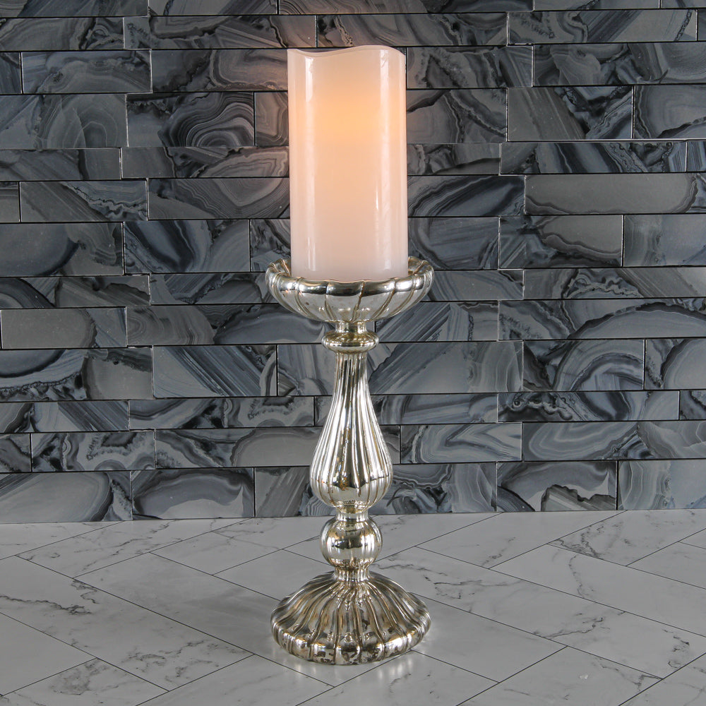 richland 10 ribbed unique mercury glass pillar candle holder