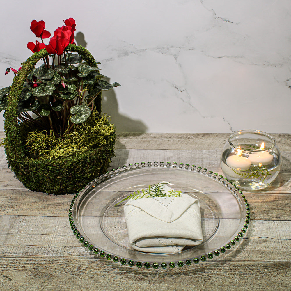 richland 13 green beaded glass charger plate