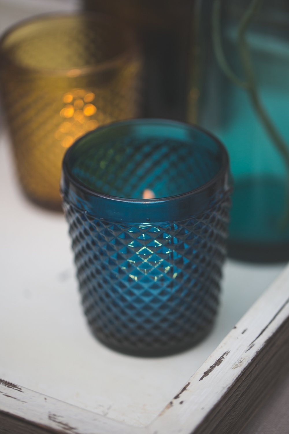richland diamond candle holder navy blue set of 6