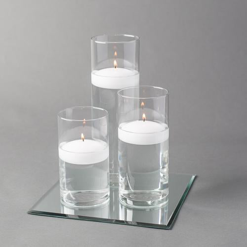 Eastland Square Mirror and Cylinder Vase Centerpiece with Richland 3" Floating Candles Set of 48