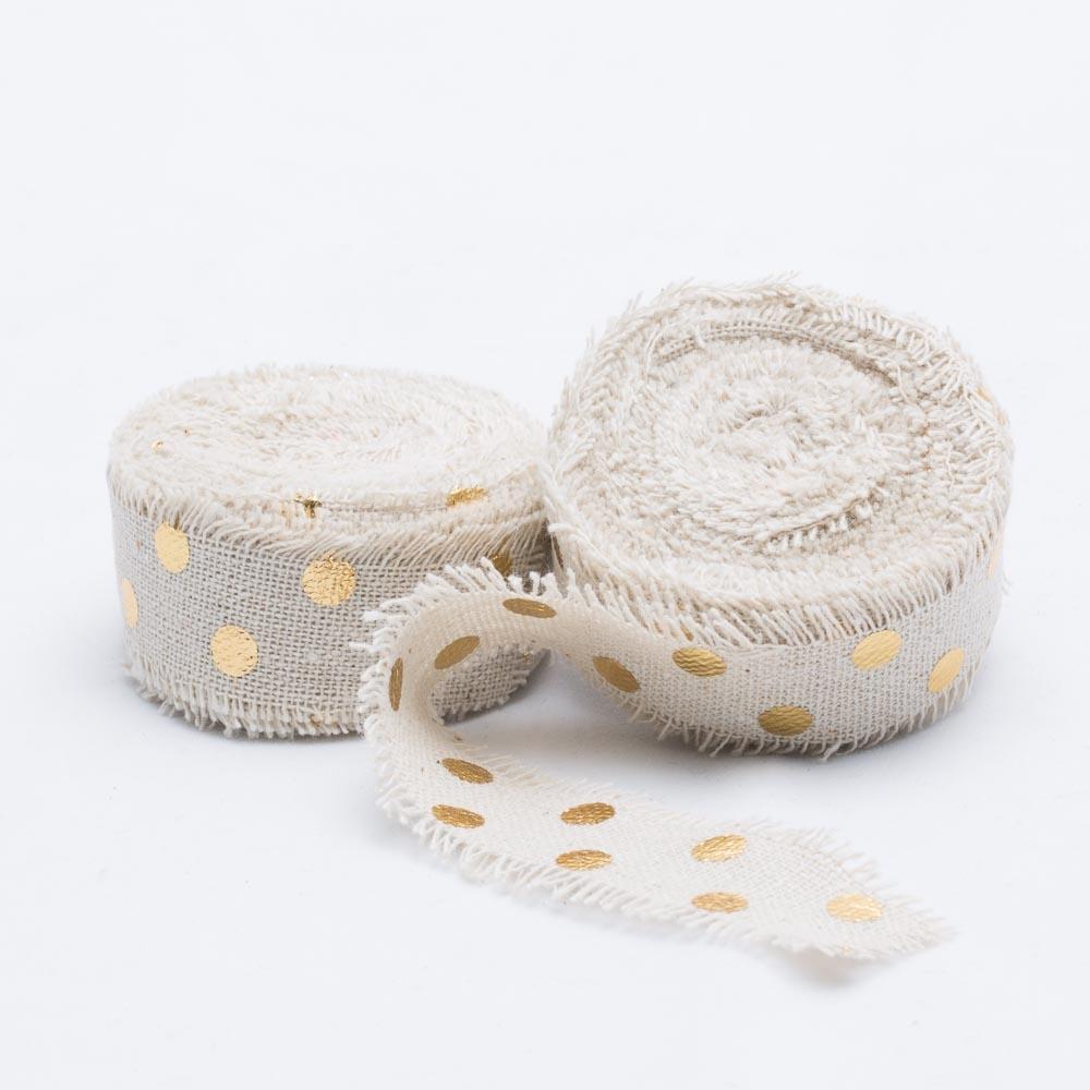 richland ribbon linen fringed edge 1 x 5 yards with gold dots set of 12