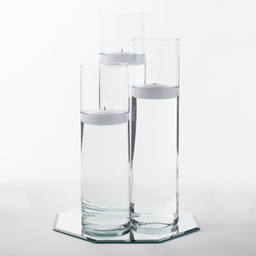 Eastland 12" Mirror and Tall Cylinder Vase Centerpiece with Richland Floating Candles Set of 48