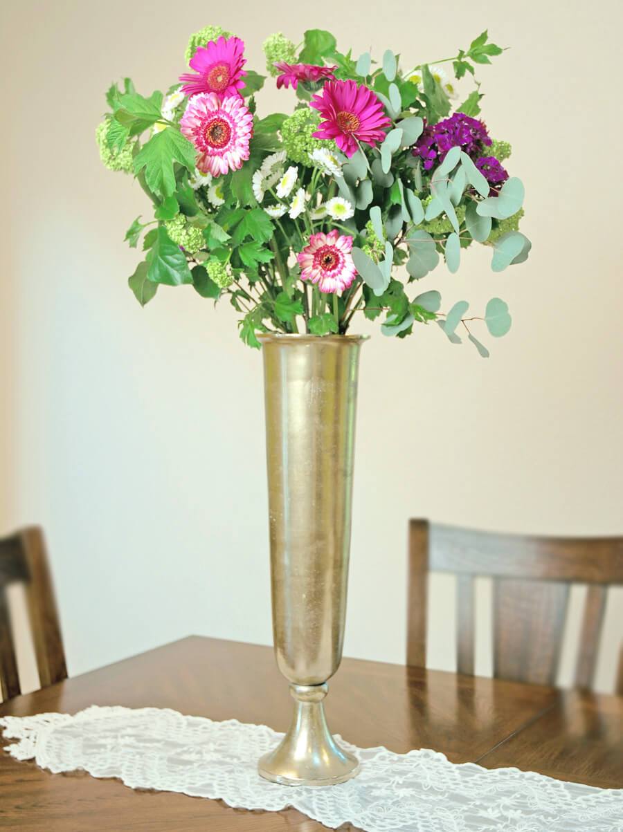 Tall Metal Trumpet Vase Gold 23"