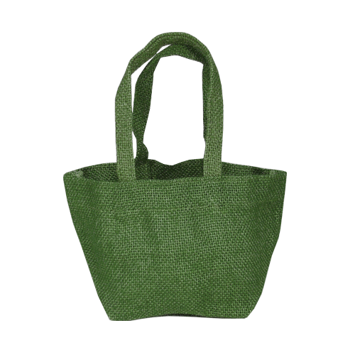 Mini Burlap Jute Tote 4x4in Moss Green