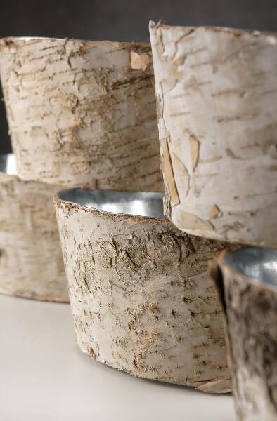 natural birch bark zinc planter pot 4x8