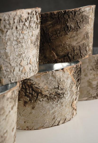 natural birch bark zinc pot planter 6x3