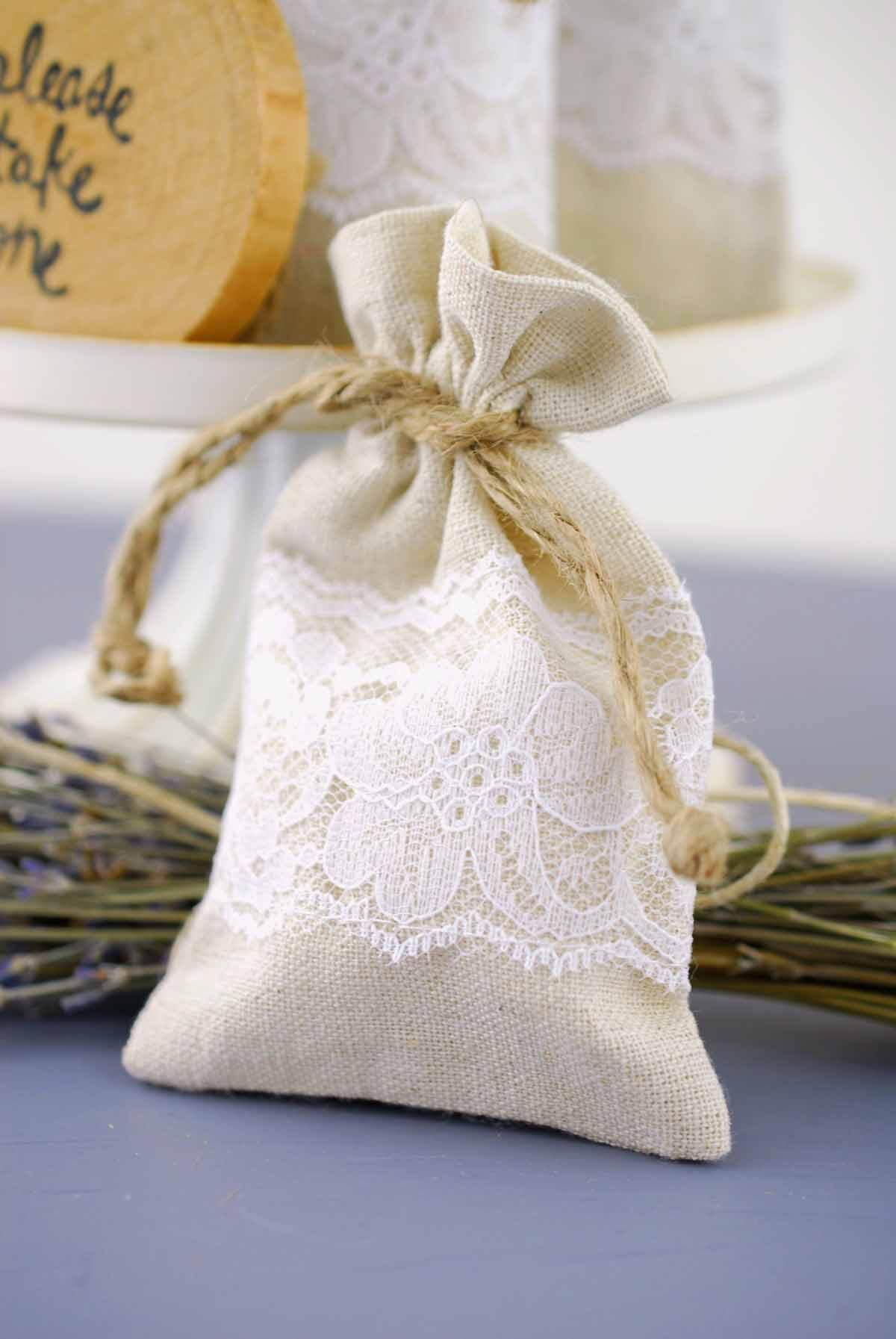 12 Linen & Lace 3x5 Wedding Favor Bags