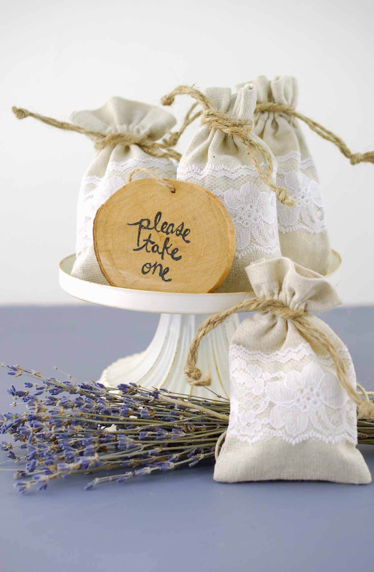 12 Linen & Lace 3x5 Wedding Favor Bags