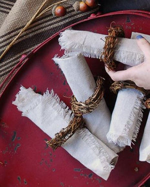 12 Linen Napkins with Fringe Edge 16in