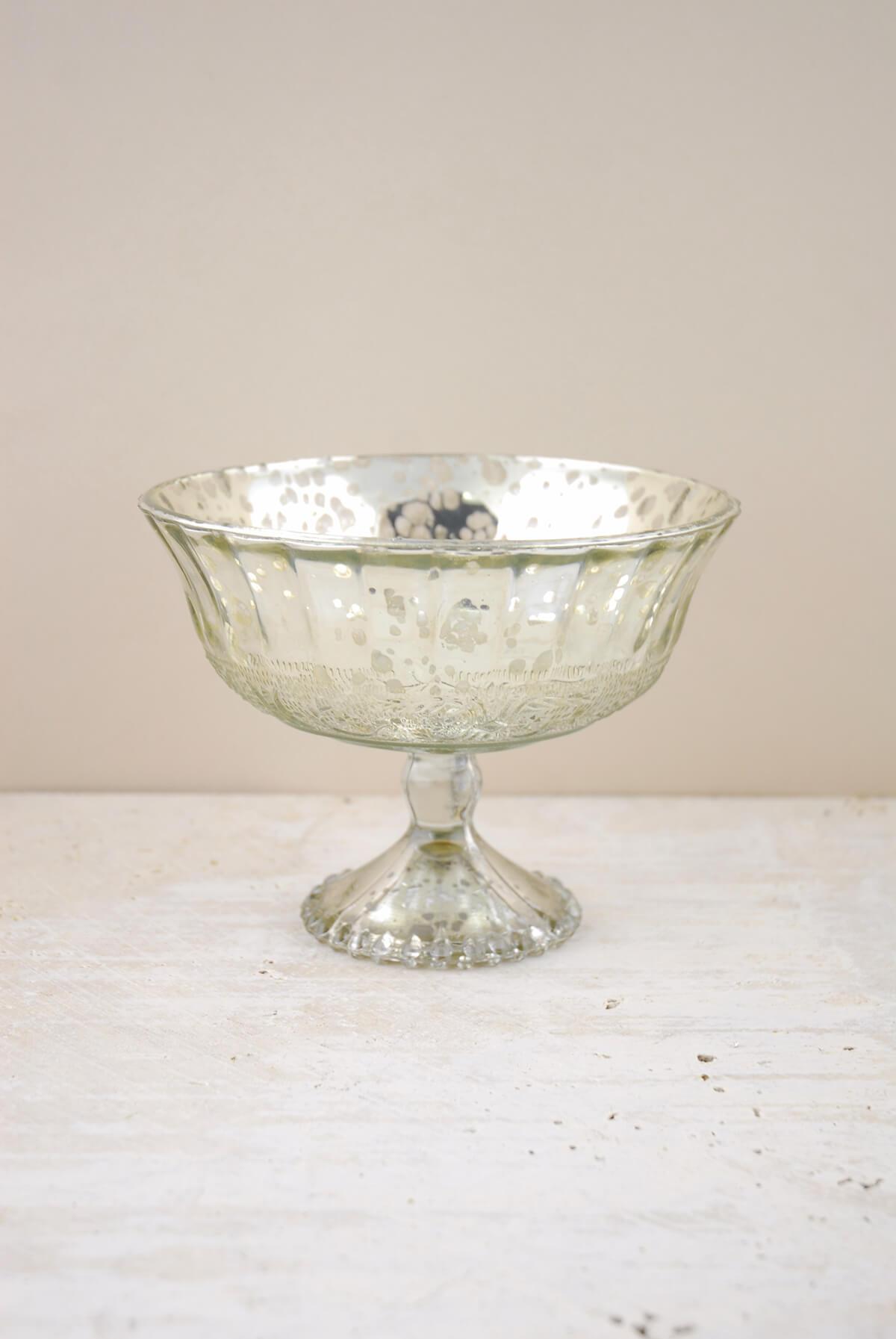 Silver Mercury Glass Compote 7" x 5"