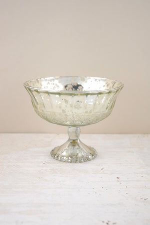 silver mercury glass compote 7x5