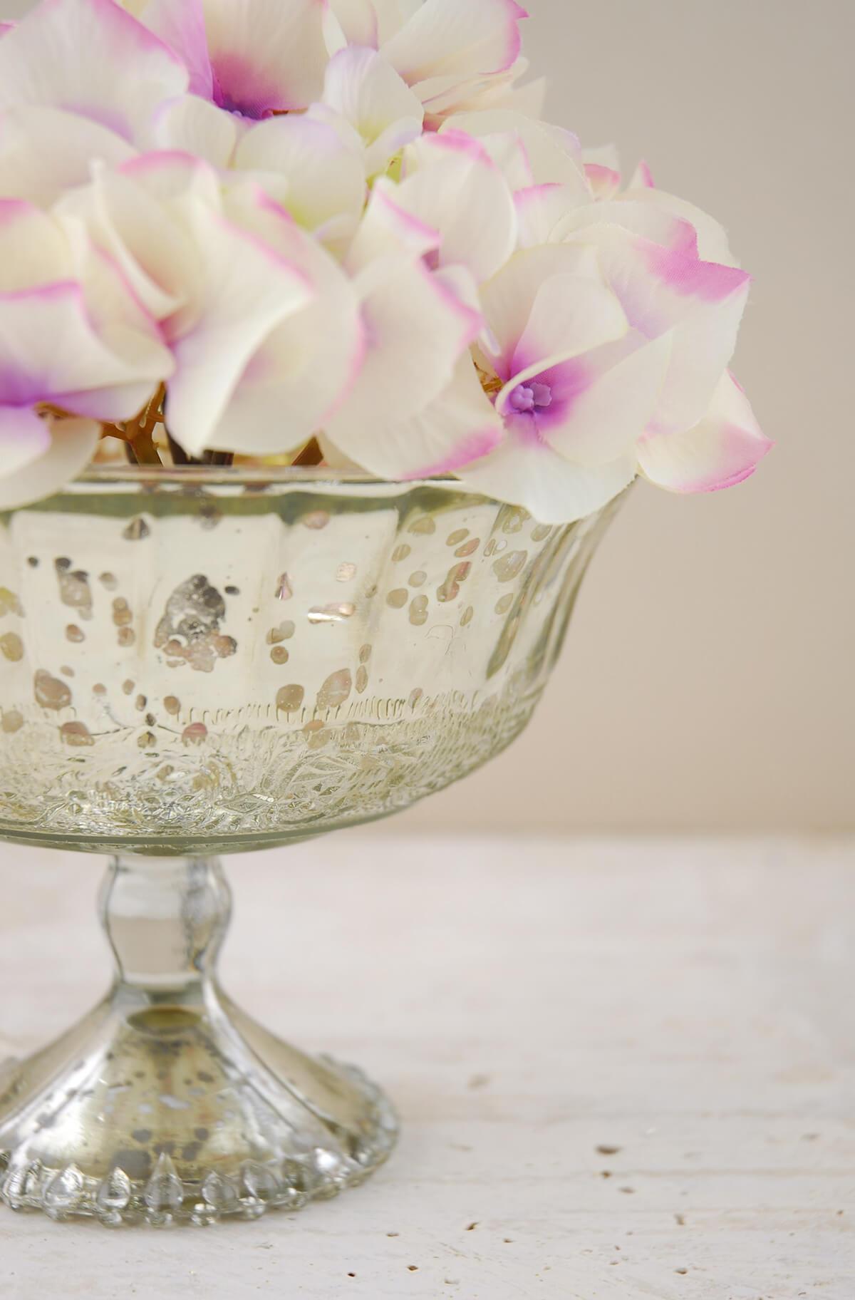 Silver Mercury Glass Compote 7" x 5"