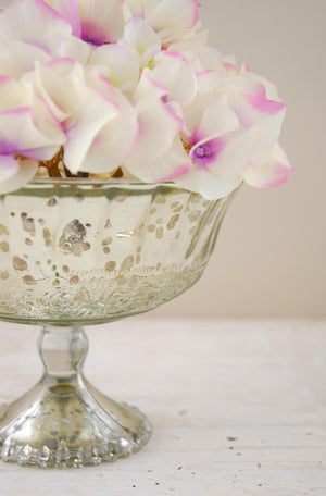 Silver Mercury Glass Compote 7" x 5"