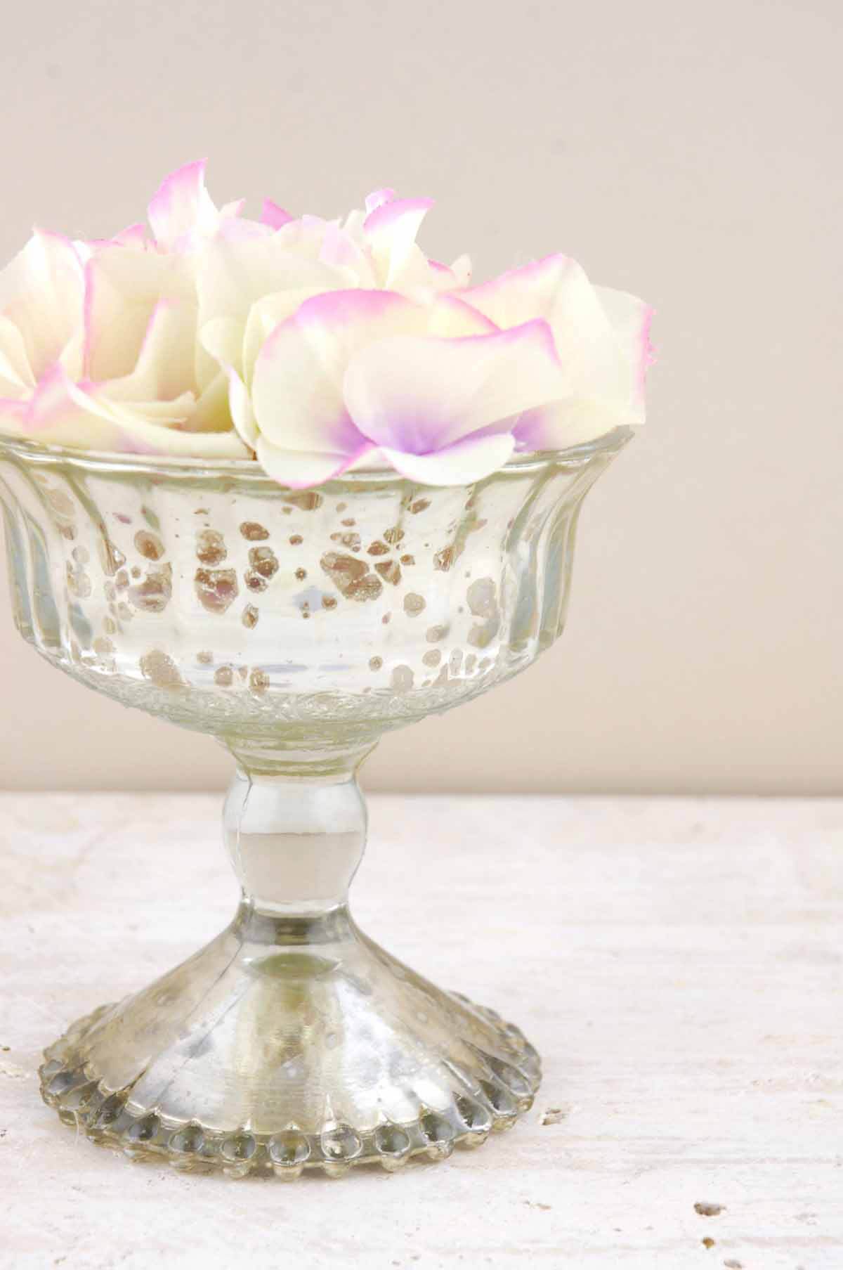 silver mercury glass compote 4 75in