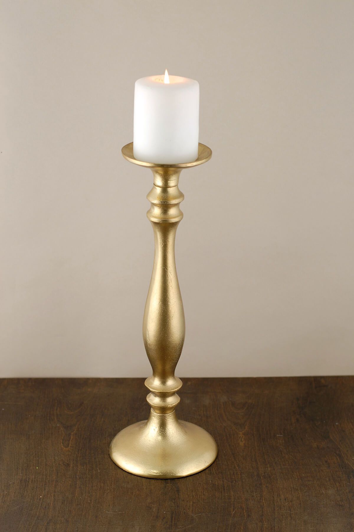 pillar candle holder gold 15 5in