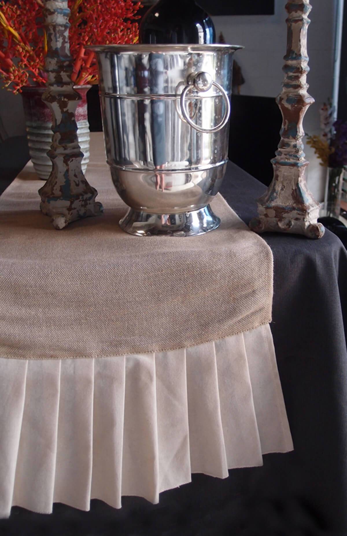Burlap & Cotton Pleated Ruffle Table Runner 114 inches