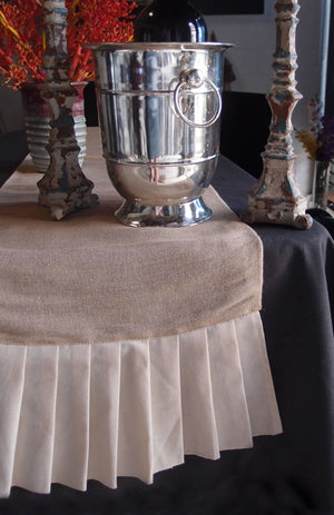 Burlap & Cotton Pleated Ruffle Table Runner 114 inches