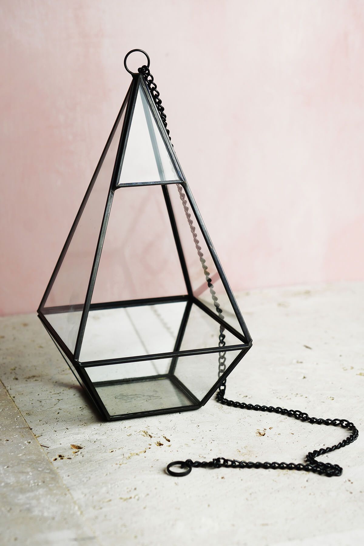 hanging 9 hexagonal based glass metal terrarium
