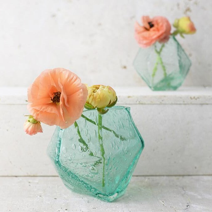 Green Bubble Glass Geo Bud Vases 4-3/4"