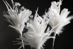 White Decorative Feather, Pearls & Crystals 22" Stem