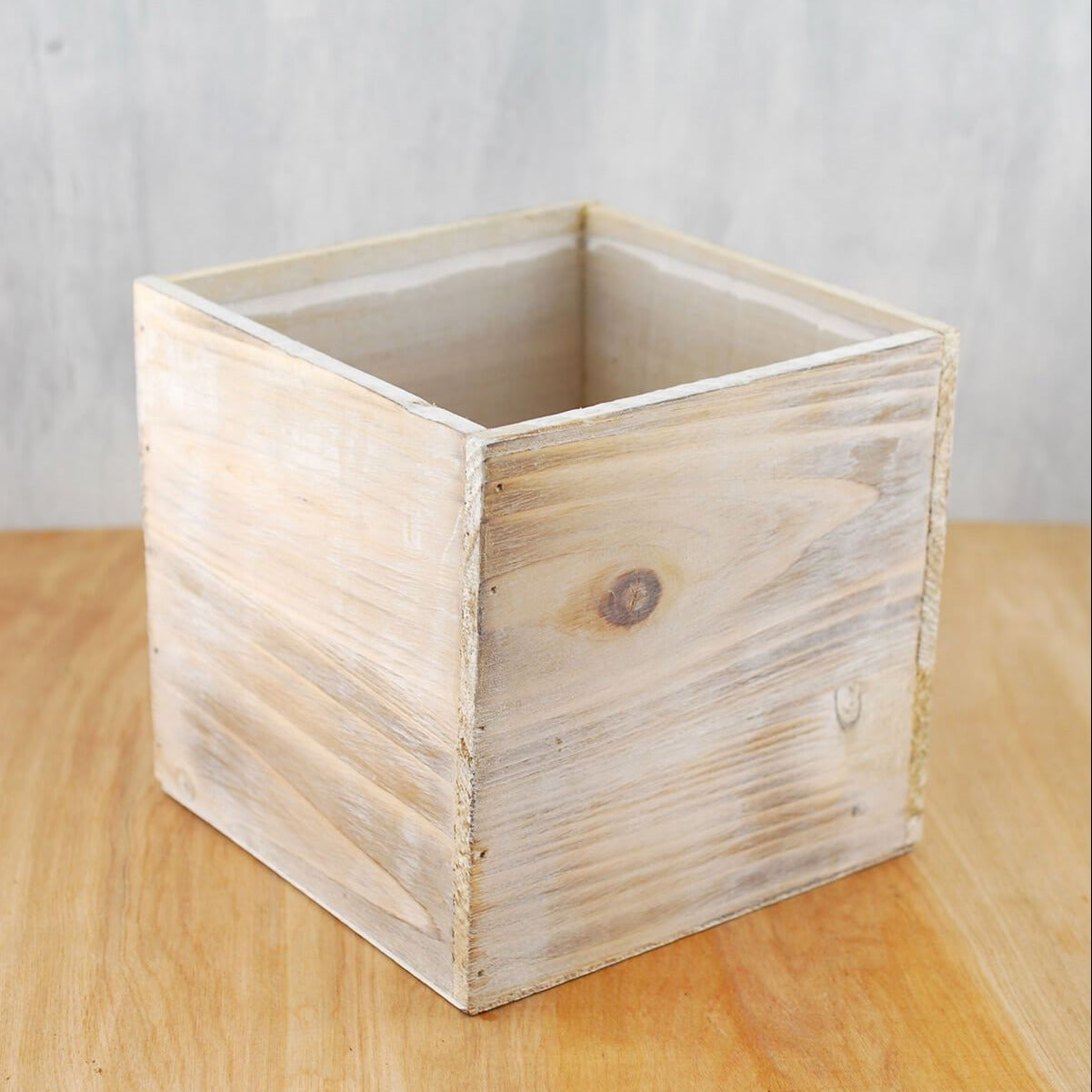 Whitewashed Wood Planter 7in